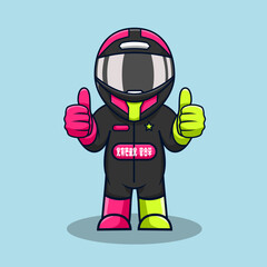 Cute cartoon racer boy wearing helmet and suit vector illustration