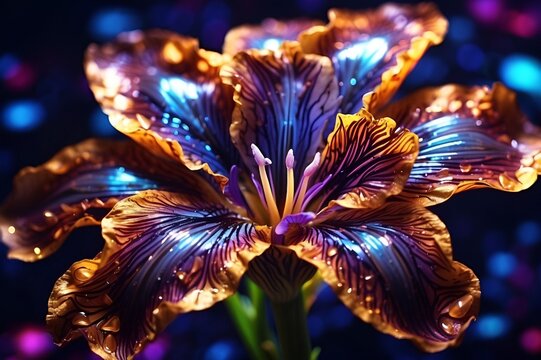 Neon Bloom Elegance High-Quality Iris Fantasy, Beautiful colourful flower wallpaper