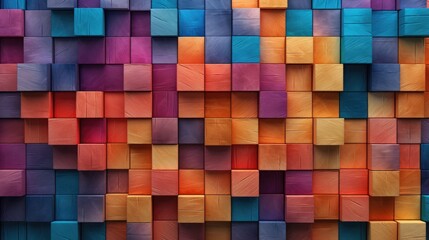 Colorful wooden blocks aligned. Wide format. Hand edited generative, Ai Generated.