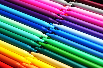 Multicolored Felt-Tip Pens, close-up. Colorful markers pens