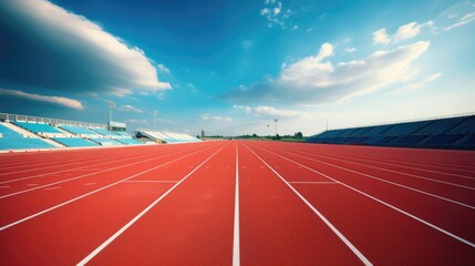 A pristine running track awaits with its smooth surface, ready for runners, Ai Generated.