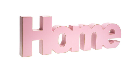 Decorative wooden word Home isolated on white background. Concept of home comfort, romance. Horizontal format.