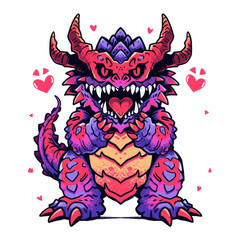 Adorable dragon game character cartoon. Chibi dragon kid monster cartoon