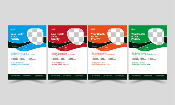 Set of Editable Medical banner design template. Layout template, brochure background. A4 size for poster, flyer or cover.