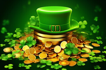 Banner consisting from traditional species shamrock in leaves for celebration holiday st Patrick's day, Ai generated