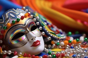 Foto op Canvas Banner consisting from traditional species carnival mask in beads for celebration holiday Purim, Ai generated © oleg525