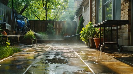 Patio Makeover With Highpressure Water Jet Washer - obrazy, fototapety, plakaty