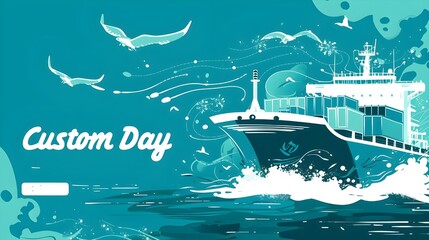 International Customs day. customs day illustration, Fright service, boat, customs, port, ship
