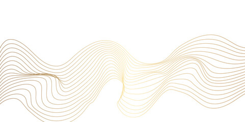 Vector abstract golden wavy, curve and ocean flowing dynamic lines isolated on transparent background. Design for banner, flyer, cover, technology, science, brochure, ocean. - obrazy, fototapety, plakaty