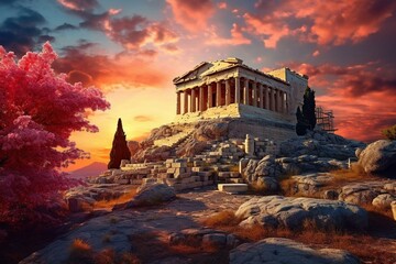 Ancient temple in Athens, Greece. Generative AI - obrazy, fototapety, plakaty