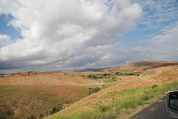 Fototapeta premium Madagascar paved road as seen from inside a Land Cruiser