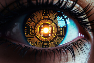 Iris closeup computer digital human blue future vision secure eye futuristic technology