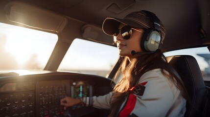 Female pilot instructor in her training aircraft