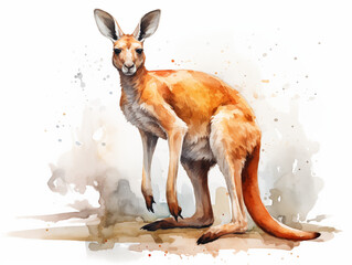 The red kangaroo is the largest of all kangaroos. It is the largest land mammal native to Australia. and is the largest extant marsupial. Watercolor painting. - obrazy, fototapety, plakaty
