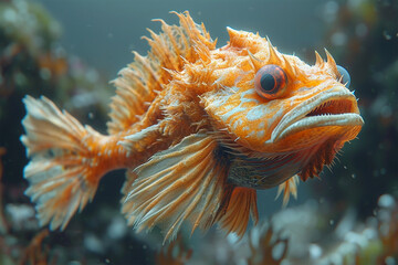 Beautiful fish and dangerous fish on the seabed