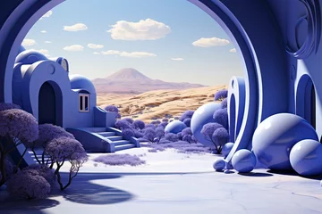 Poster Im Rahmen Fantasy blue house in the desert © Ekaterina