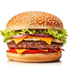 Classic hamburger stock photo, isolated in white.