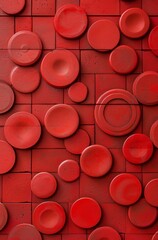 red tiles with various sized circles on a red background, 