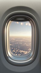 an airplane window with sky in light silver and dark brown