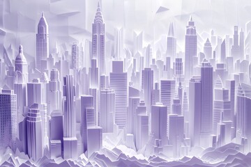 a large light purple paper cityscape 