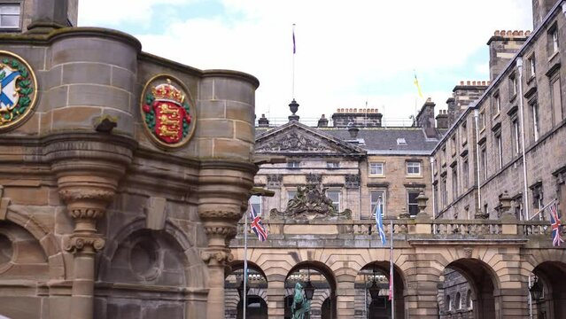 Royal mile high street in Edinburgh Old town Scotland, near Edinburgh Castle. Historic medieval center. tourism landmark, tourist destination in UK.
