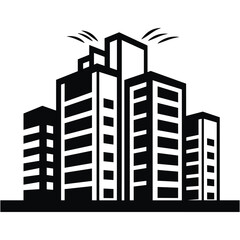 A Building silhouette icon simple vector black and white illustrations