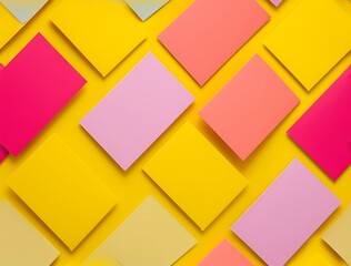 colored yellow, purple, red, and orange paper cards in front of a yellow background