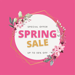 Spring sale banner with beautiful flower. Can be used for template, banners, wallpaper, flyers, invitation, posters, brochure, voucher discount. Vector illustration
