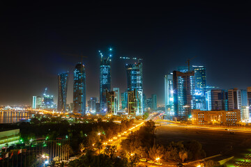 A view of Doha skyscrapers at night