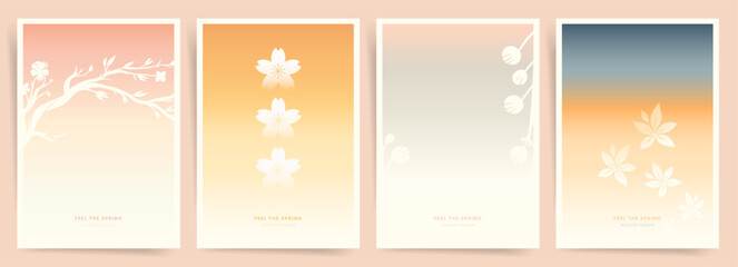 Oriental Spring Aesthetic Gradient Poster Set. Elegant Japanese Gradient Backgrounds for Modern Posters, Cards, and Design Templates