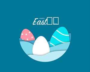 Happy Easter Day With Eggs And Wave Papercut Style