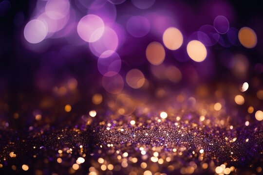  a close up of a purple and gold background with lots of blurry lights in the middle of the image. © Nadia