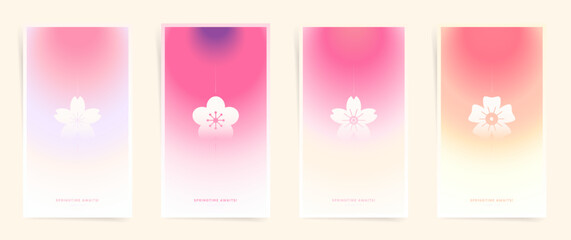 Spring floral gradient blurred background design for banners, placards, social story posts, brochures and covers. Duotone vector asian modern art. Hanami sakura season aesthetics.