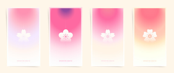 Spring floral gradient blurred background design for banners, placards, social story posts, brochures and covers. Duotone vector asian modern art. Hanami sakura season aesthetics. © Takoyaki Shop