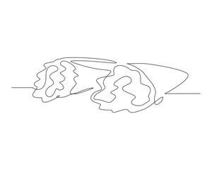 Continuous single line sketch drawing of shawarma kebab burrito meat. One line art of delicious meal fast food restaurant serving vector illustration