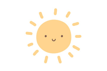 Cute cartoon hand drawn smiling sun. Sweet vector color sun isolated on white background.