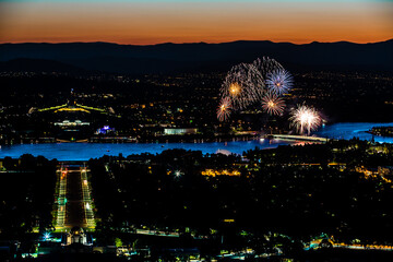 fireworks in the Canberra city over the lake