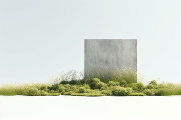 A 3D rendering of a solitary field with lush grass on a white backdrop. Generative AI