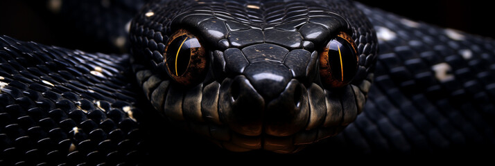 Black viper snake closeup face, black Insulars Snake, Generative Ai - obrazy, fototapety, plakaty
