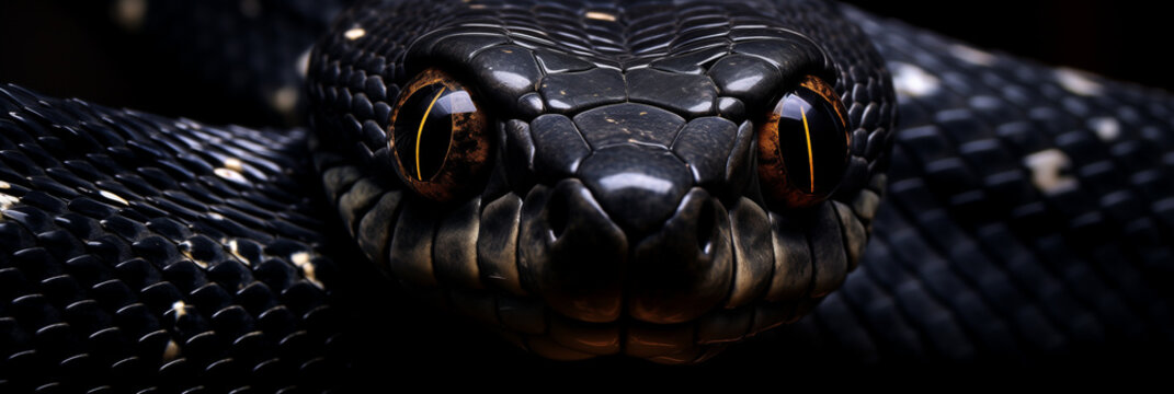 Black viper snake closeup face, black Insulars Snake, Generative Ai