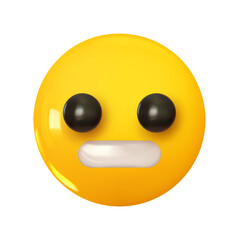 Fototapeta premium Grimacing Face Emoji. Emotion 3d cartoon icon. Yellow round emoticon. Vector illustration