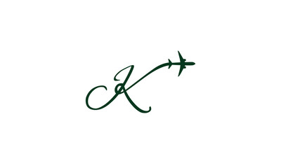 Fototapeta premium Letter K Travel Logo Concept With Paper Plane Icon Vector Template