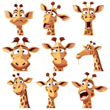 set of cartoon giraffe head on a transparent background, Ai Generated Images