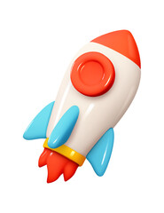 Emoji Rocket flying up. Emotion 3d cartoon icon. Vector illustration