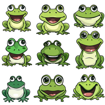set of cartoon frog heads on a transparent background, Ai Generated Images