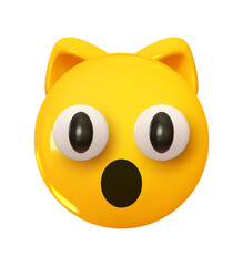 Shock or surprise cat Emoji. Emotion 3d cartoon icon. Yellow round emoticon. Vector illustration
