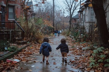 Fototapeta na wymiar Children playing in a neighborhood alley.