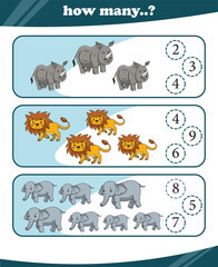 Worksheets for children counting animals vector