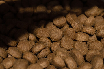 Pet food. Dog food and bowl in storage box