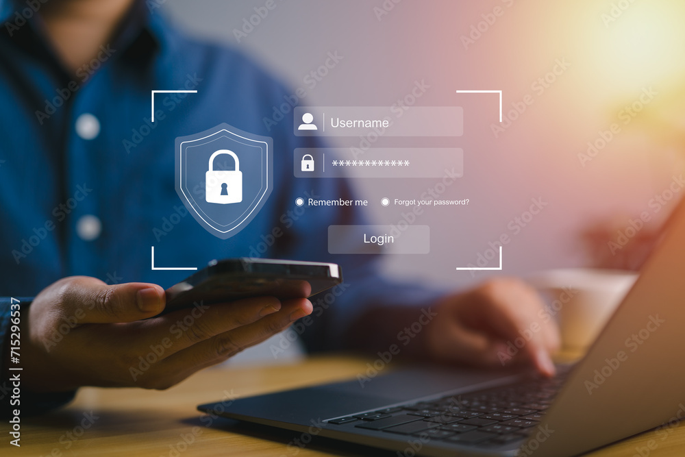 Poster Concept of cyber security, information security and encryption, secure access to user's personal information, secure Internet access, cybersecurity.